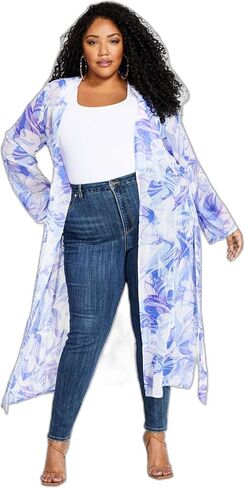 Nina Parker Trendy Plus Size Printed Chiffon Duster Marble Print 2X in Saudi Arabia