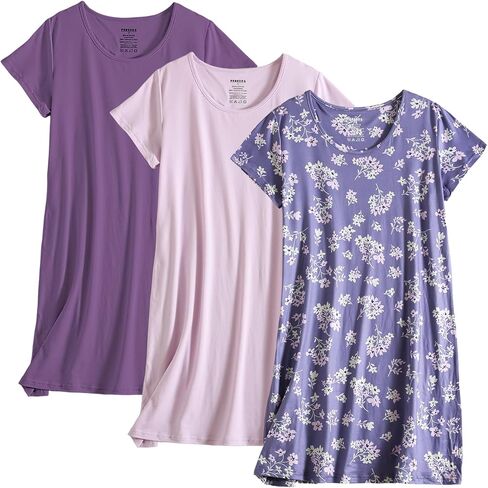 PNAEONG 3 Pack Nightgowns for Women Short Sleeve Nightshirt Casual Sleepshirt Soft Sleepwear Flora print Pajamas Dress in Saudi Arabia
