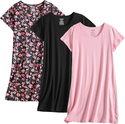 PNAEONG 3 Pack Nightgowns for Women Short Sleeve Nightshirt Casual Sleepshirt Soft Sleepwear Flora print Pajamas Dress in Kuwait