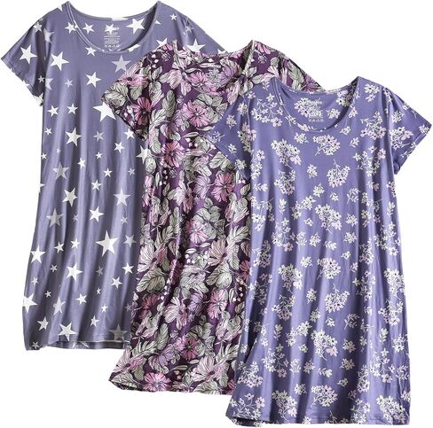 PNAEONG 3 Pack Nightgowns for Women Short Sleeve Nightshirt Casual Sleepshirt Soft Sleepwear Flora print Pajamas Dress in Saudi Arabia