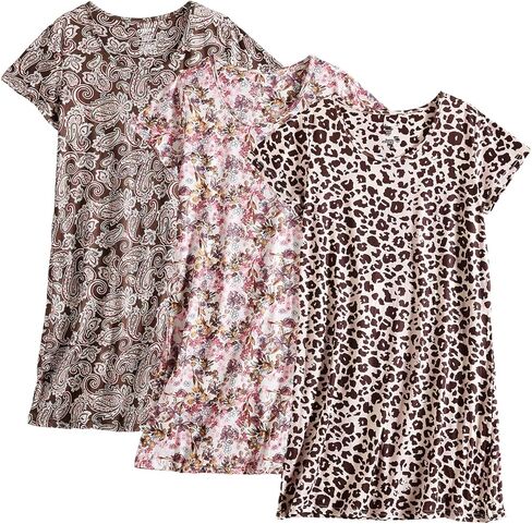 PNAEONG 3 Pack Nightgowns for Women Short Sleeve Nightshirt Casual Sleepshirt Soft Sleepwear Flora print Pajamas Dress in Saudi Arabia