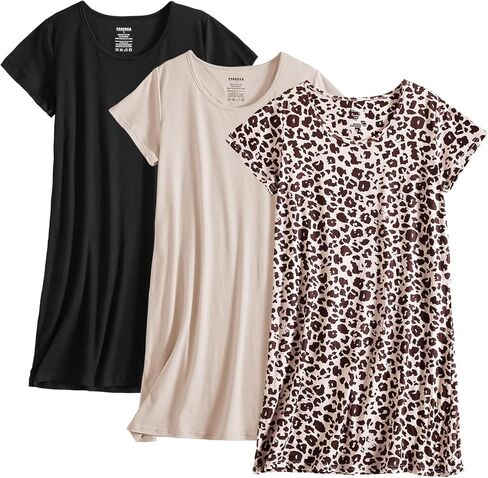PNAEONG 3 Pack Nightgowns for Women Short Sleeve Nightshirt Casual Sleepshirt Soft Sleepwear Flora print Pajamas Dress in Saudi Arabia