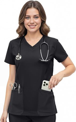 NY Threads Scrubs for Women V-Neck Top Soft Stretch with Pockets in Kuwait