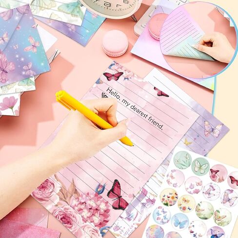 مجموعة 160 قطعة من الورق والأظرف القرطاسية ذات الألوان المائية، 50 قطعة من ورق كتابة الحروف على شكل فراشة 50 قطعة من المظاريف المتطابقة الورقية المبطنة بالزهور للحفلات واللوازم المدرسية المكتبية in Kuwait