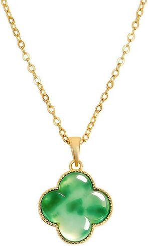 Four Leaf Clover Necklace with Green Jade Pattern, Gold Plated Jade Clover Pendant for Women, Elegant St Patricks Day Necklaces, 4 Leaf Clover Necklace, Adjustable Chain Women Gift,Includes Gift Box in Kuwait