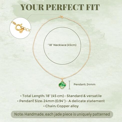 Four Leaf Clover Necklace with Green Jade Pattern, Gold Plated Jade Clover Pendant for Women, Elegant St Patricks Day Necklaces, 4 Leaf Clover Necklace, Adjustable Chain Women Gift,Includes Gift Box in Kuwait