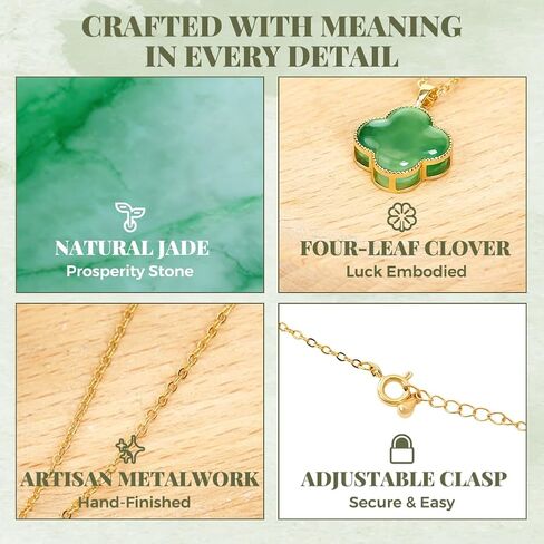 Four Leaf Clover Necklace with Green Jade Pattern, Gold Plated Jade Clover Pendant for Women, Elegant St Patricks Day Necklaces, 4 Leaf Clover Necklace, Adjustable Chain Women Gift,Includes Gift Box in Kuwait