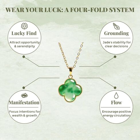 Four Leaf Clover Necklace with Green Jade Pattern, Gold Plated Jade Clover Pendant for Women, Elegant St Patricks Day Necklaces, 4 Leaf Clover Necklace, Adjustable Chain Women Gift,Includes Gift Box in Kuwait