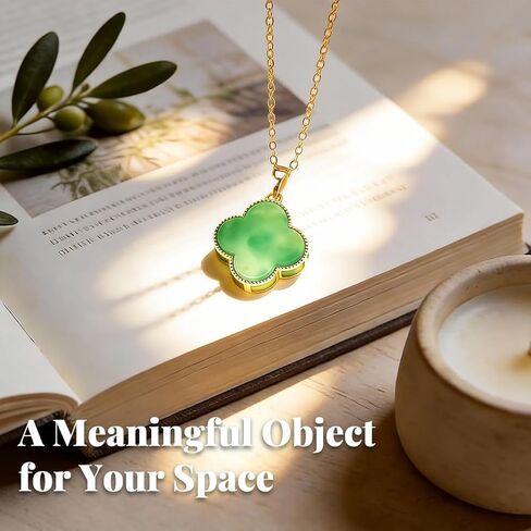 Four Leaf Clover Necklace with Green Jade Pattern, Gold Plated Jade Clover Pendant for Women, Elegant St Patricks Day Necklaces, 4 Leaf Clover Necklace, Adjustable Chain Women Gift,Includes Gift Box in Kuwait
