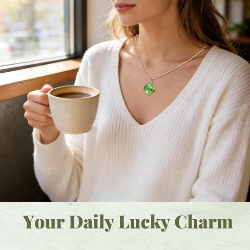 Four Leaf Clover Necklace with Green Jade Pattern, Gold Plated Jade Clover Pendant for Women, Elegant St Patricks Day Necklaces, 4 Leaf Clover Necklace, Adjustable Chain Women Gift,Includes Gift Box in Kuwait