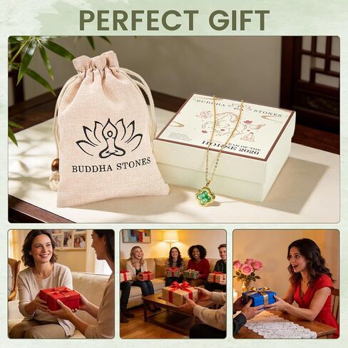 Four Leaf Clover Necklace with Green Jade Pattern, Gold Plated Jade Clover Pendant for Women, Elegant St Patricks Day Necklaces, 4 Leaf Clover Necklace, Adjustable Chain Women Gift,Includes Gift Box in Kuwait