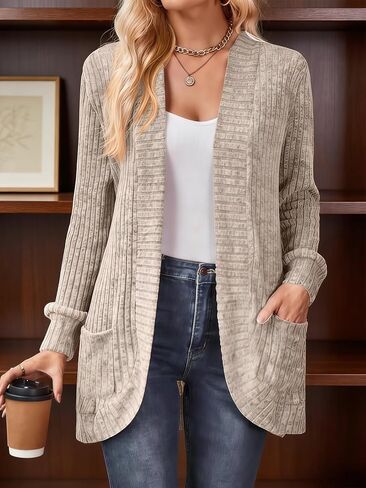 Long Sleeve Lightweight Long Sweater Outfits with Pockets Open Front Cardigan for Women in Saudi Arabia