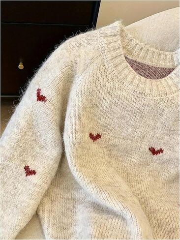 GORGLITTER Women's Heart Sweater Casual Crew Neck Long Sleeve Loose Fit Knit Sweaters Pullover Top in Saudi Arabia