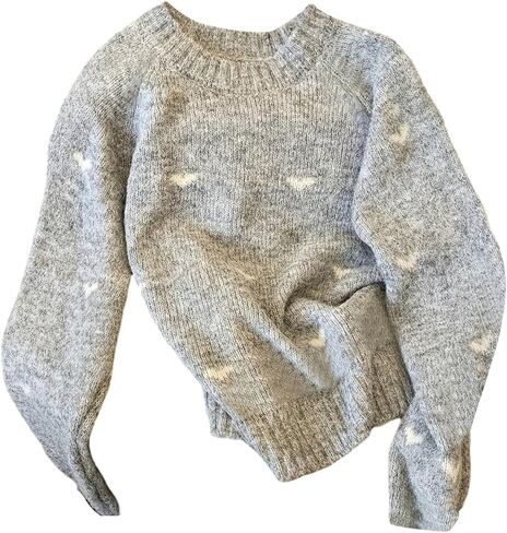 GORGLITTER Women's Heart Sweater Casual Crew Neck Long Sleeve Loose Fit Knit Sweaters Pullover Top in Saudi Arabia