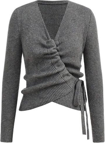 SOLY HUX Women's V Neck Wrap Sweater Long Sleeve Tie Side Pullover Trendy Knit Fall Tops in Saudi Arabia