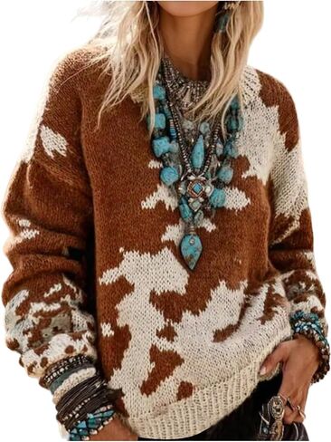 Women's Western Graphic Sweater Crew Neck Pullover Sweaters Cowgirl Outfits Jumper in Saudi Arabia