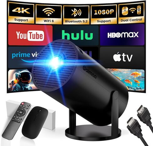 Mini Projector with WiFi and Bluetooth Built-in Apps Smart Projector Support 4K 1080P FHD 180° Adjustable Auto Keystone Compatibile with HDMI/TV Stick/Memory Stick/Laptop, White in Kuwait