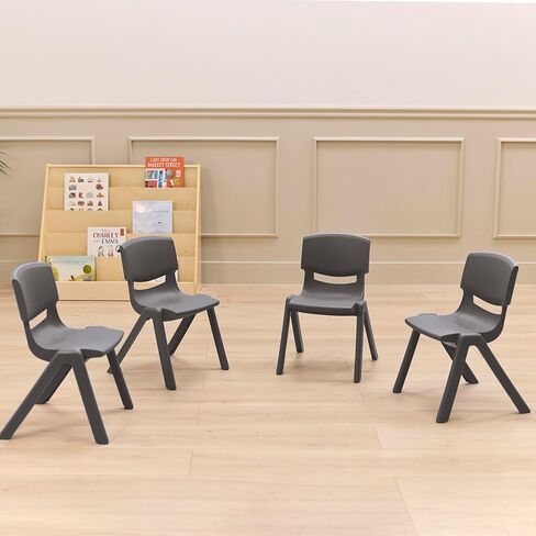 Stackable School Chairs, 12in Seat Height, Kids Furniture, Grey, 4-Pack in Kuwait