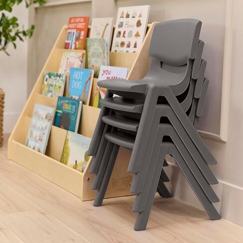Stackable School Chairs, 12in Seat Height, Kids Furniture, Grey, 4-Pack in Kuwait