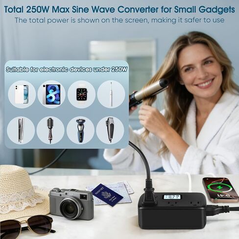 Universal Travel Adapter 220v to 110v Converter with PD30W+2 QC3.0+3 AC Outlets 250W Voltage Converter with Voltage and Wattage Display, Power Converter Adapter Combo for EU/UK/Italy/AUS/Asia/S.Africa in Kuwait