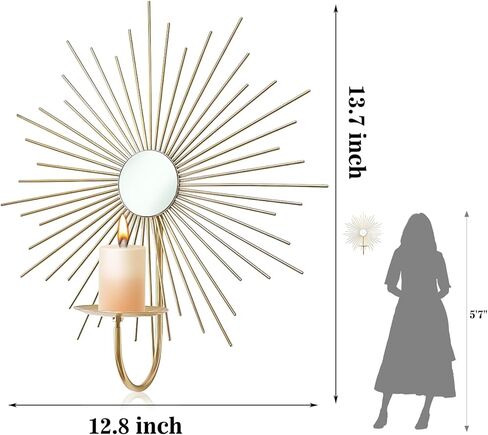 أمة الله جدار شمعة حامل ديكور غرفة مجموعة من 2 معدن الذهب مرآة الجدار الشمعدانات ديكور المنزل لهجات نجمي بوهو جدار الفن ديكورات لغرفة المعيشة غرفة نوم الحمام غرفة الطعام مدخل in Kuwait