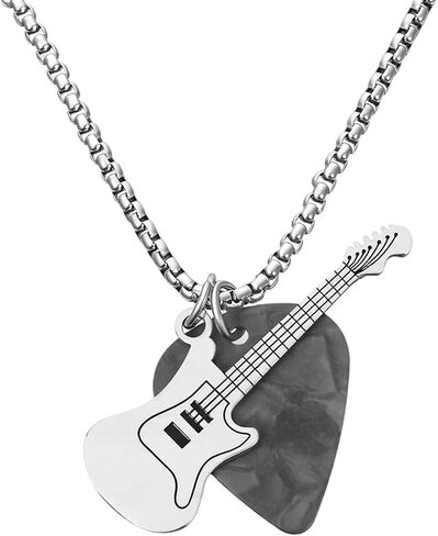 Guitar Pick Necklace for Women Men Silver Stainless Steel Music Pendant Necklace with Chain Y2K Grunge Punk Dangle Choker for Music Lovers Unique Gift for Musician Guitarist Birthday Retirement in Saudi Arabia