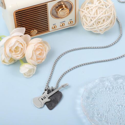 Guitar Pick Necklace for Women Men Silver Stainless Steel Music Pendant Necklace with Chain Y2K Grunge Punk Dangle Choker for Music Lovers Unique Gift for Musician Guitarist Birthday Retirement in Saudi Arabia