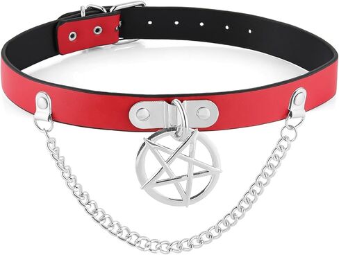 Pentagram Chain PU Leather Collar For Women Gothic Punk Dark Style Decorative Pendant in Saudi Arabia
