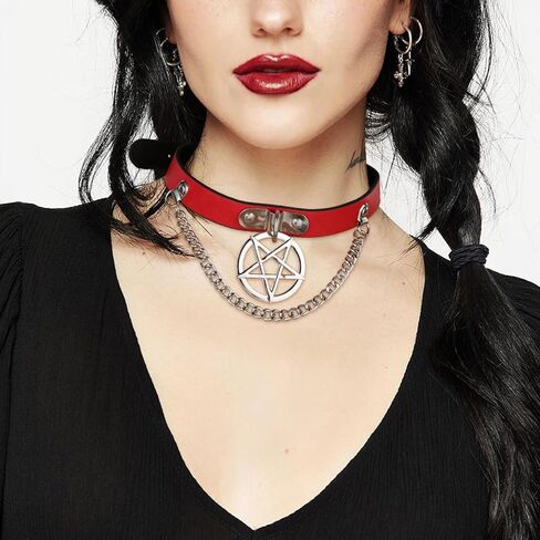 Pentagram Chain PU Leather Collar For Women Gothic Punk Dark Style Decorative Pendant in Saudi Arabia