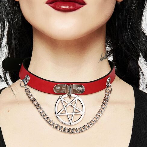 Pentagram Chain PU Leather Collar For Women Gothic Punk Dark Style Decorative Pendant in Saudi Arabia