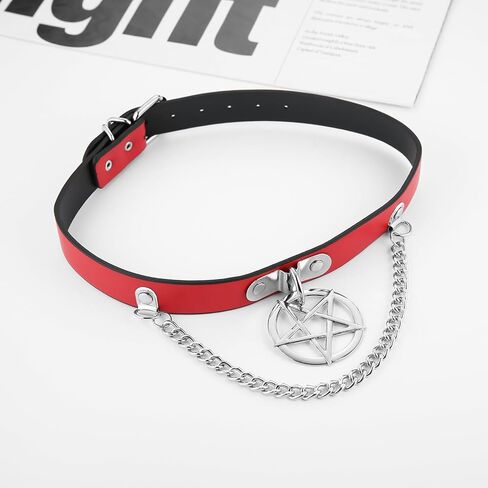 Pentagram Chain PU Leather Collar For Women Gothic Punk Dark Style Decorative Pendant in Saudi Arabia