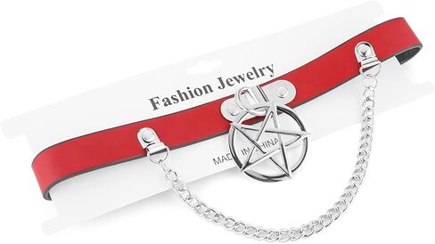 Pentagram Chain PU Leather Collar For Women Gothic Punk Dark Style Decorative Pendant in Saudi Arabia