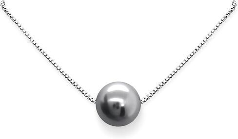 Delicate and Dainty Grey Floating Pearl Necklace, Austrian Crystal Pearl Necklace for Women, Minimalist Floating 8mm Grey Pearl Bridal Party Jewelry, Bridesmaid Necklace in Saudi Arabia