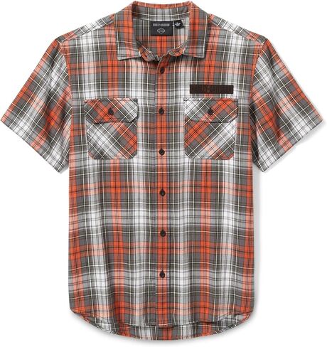 Harley-Davidson Men's Plaid Button Shirt, Block Font, Orange - 96738-25VM in Saudi Arabia
