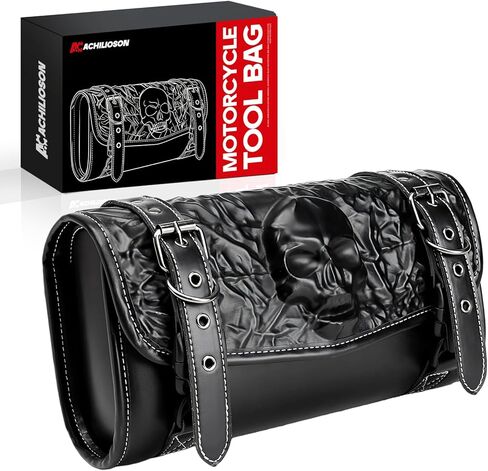 16L Motorcycle Tool Bag with Combination Lock 3D Skull Embossed PU Leather Saddlebag, Universal Waterproof Black Motorcycle Side Bags Storage Pouch for Most Motorcycles in Saudi Arabia