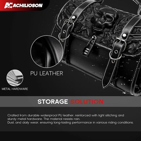 16L Motorcycle Tool Bag with Combination Lock 3D Skull Embossed PU Leather Saddlebag, Universal Waterproof Black Motorcycle Side Bags Storage Pouch for Most Motorcycles in Saudi Arabia