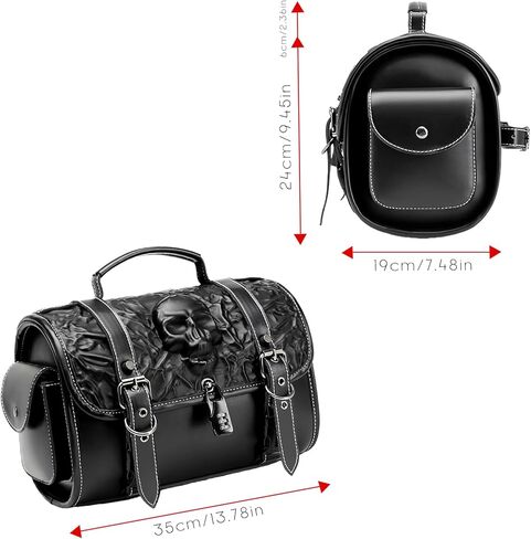 16L Motorcycle Tool Bag with Combination Lock 3D Skull Embossed PU Leather Saddlebag, Universal Waterproof Black Motorcycle Side Bags Storage Pouch for Most Motorcycles in Saudi Arabia