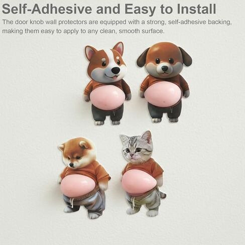Companion Pet Belly Door Bumper Sticker - 6-Pack Set of Cat, Shiba Inu, and Illustrative Dog Designs for Personality Wall and Door Protection in Kuwait
