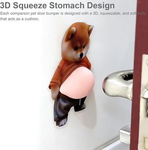 Companion Pet Belly Door Bumper Sticker - 6-Pack Set of Cat, Shiba Inu, and Illustrative Dog Designs for Personality Wall and Door Protection in Kuwait