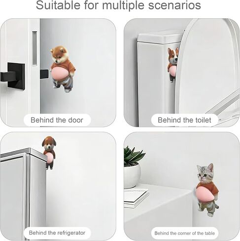 Companion Pet Belly Door Bumper Sticker - 6-Pack Set of Cat, Shiba Inu, and Illustrative Dog Designs for Personality Wall and Door Protection in Kuwait