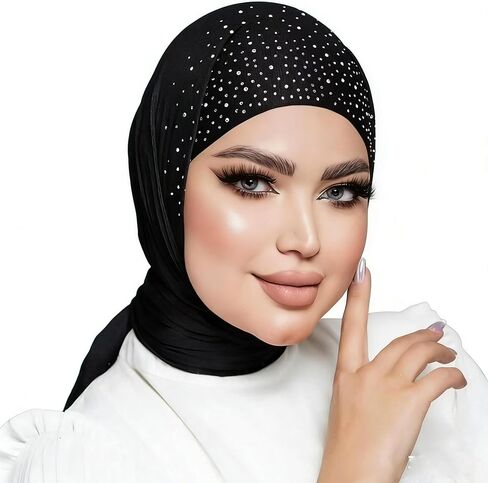 IPENNY Rhinestone Hijab for Women - Soft Stretch Muslim Headscarf with Sparkle, Lightweight Fashion Scarf for Daily Wedding in Saudi Arabia