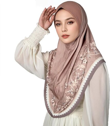 Ready To Wear Instant Hijab For Girls Muslim Slip-On Khimar Floral Hijab Scarf for Women Hijabs Islamic Abaya Turban in Kuwait