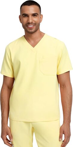 Men's Soft Stretch V-Neck Scrub Top Miles - Multi-Pocket Storage, Durable Recycled Fabric in Kuwait