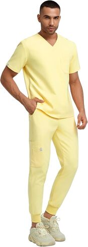 Men's Soft Stretch V-Neck Scrub Top Miles - Multi-Pocket Storage, Durable Recycled Fabric in Kuwait