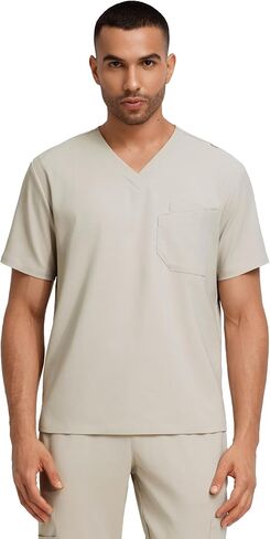 Men's Soft Stretch V-Neck Scrub Top Miles - Multi-Pocket Storage, Durable Recycled Fabric in Kuwait