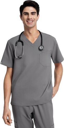 Men's Soft Stretch V-Neck Scrub Top Miles - Multi-Pocket Storage, Durable Recycled Fabric in Kuwait