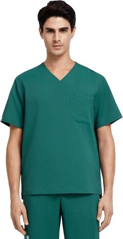 Men's Soft Stretch V-Neck Scrub Top Miles - Multi-Pocket Storage, Durable Recycled Fabric in Kuwait