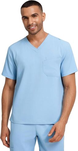 Men's Soft Stretch V-Neck Scrub Top Miles - Multi-Pocket Storage, Durable Recycled Fabric in Kuwait
