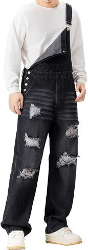 Rexcyril ملابس رجالية من قماش الدنيم ممزقة فضفاضة موضة جينز فضفاضة تناسب خفيفة الوزن بذلة الهبي in Kuwait