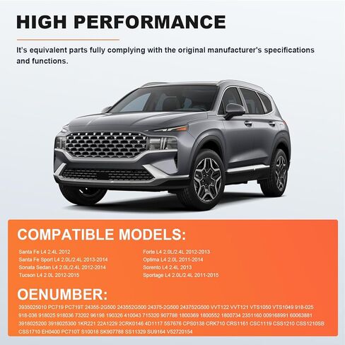 مدخل الملف اللولبي VVT والعادم متوافق مع مجموعة مستشعر موضع العمود المرفقي وعمود الحدبات Hyundai/Kia مناسب لسانتا في/سوناتا/أوبتيما 2011-2015 2.0L/2.4L استبدال # 24375-2G500 243552G500 in Saudi Arabia